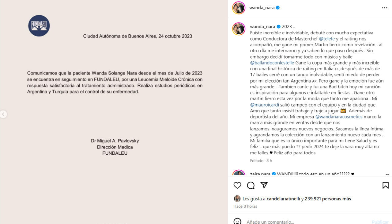 El balance de Wanda Nara. Foto: Instagram.